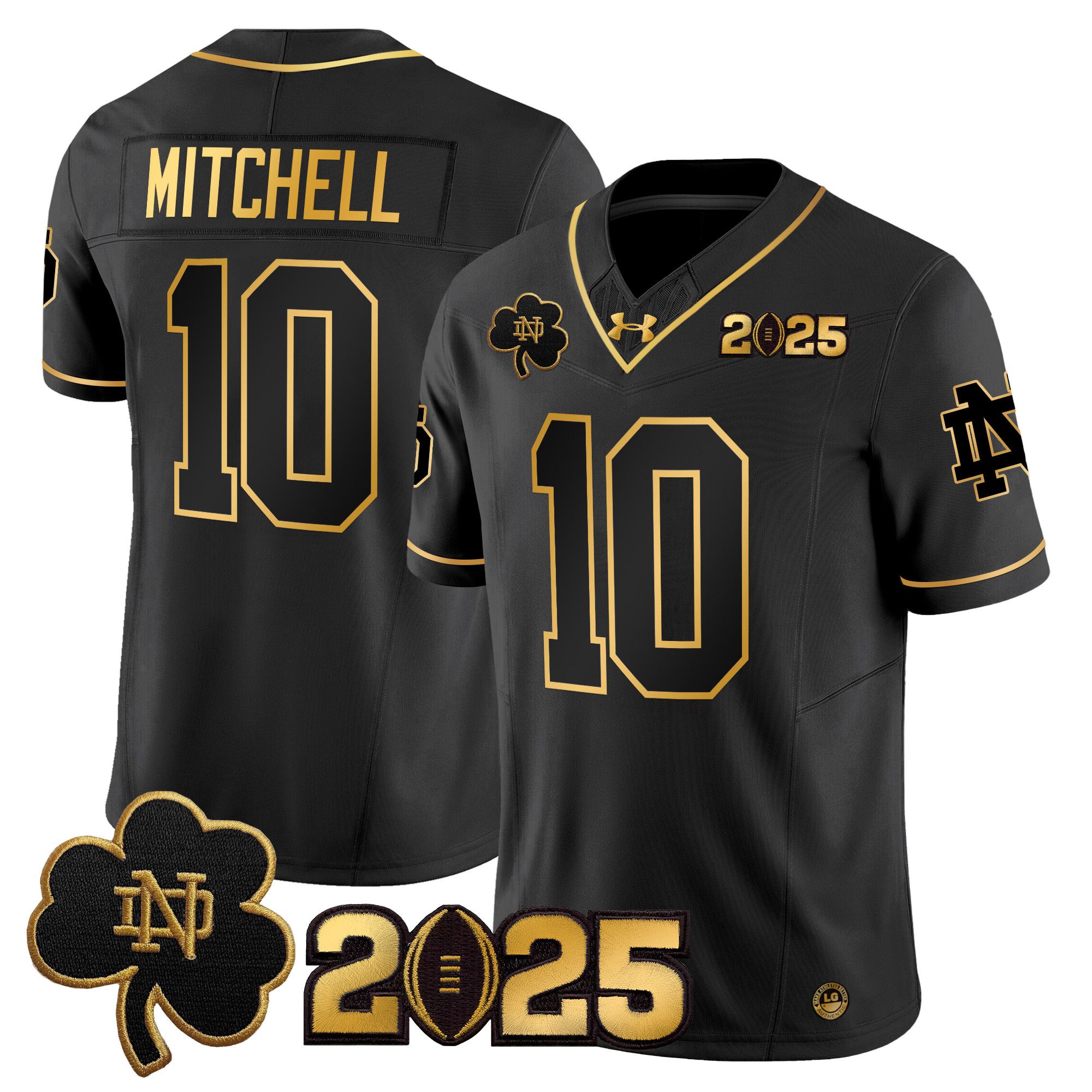Men Notre Dame Fighting Irish #10 Mitchell Black 2025 CFP Final Patch Gold Vapor Limited NCAA Jersey style 1